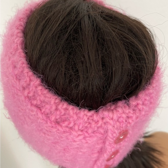 Hand Knits 2 Love Headband Headwrap Bandana Earwarmer Flower Bead Pink Designer main image 8